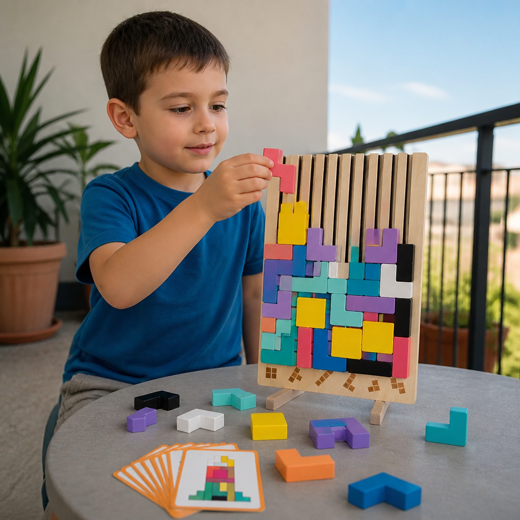 Montessori wooden blocks and shapes game