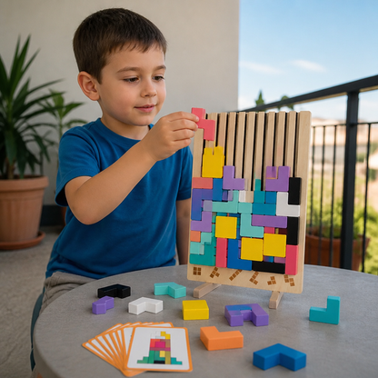 Montessori wooden blocks and shapes game