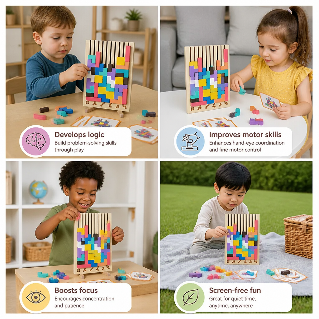 Montessori wooden blocks and shapes game