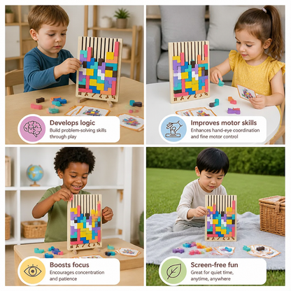Montessori wooden blocks and shapes game