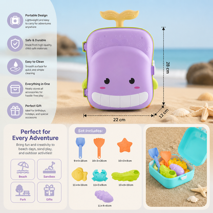 Kids Beach Toy Suitcase with Sand Tools and Hourglass