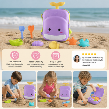 Kids Beach Toy Suitcase with Sand Tools and Hourglass