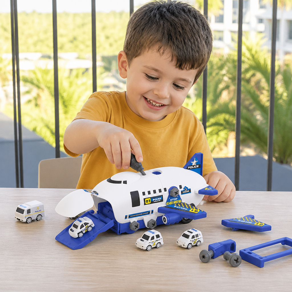 DIY Airplane Transport Truck Playset with Construction Vehicles
