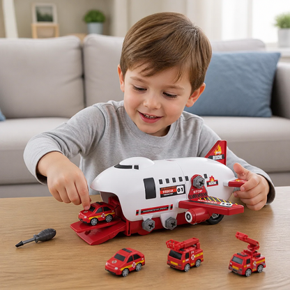 DIY Airplane Transport Truck Playset with Construction Vehicles