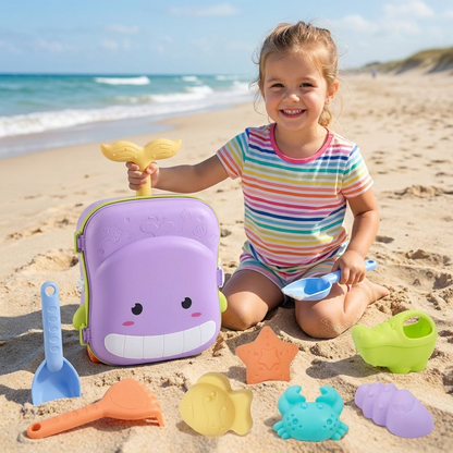 Kids Beach Toy Suitcase with Sand Tools and Hourglass