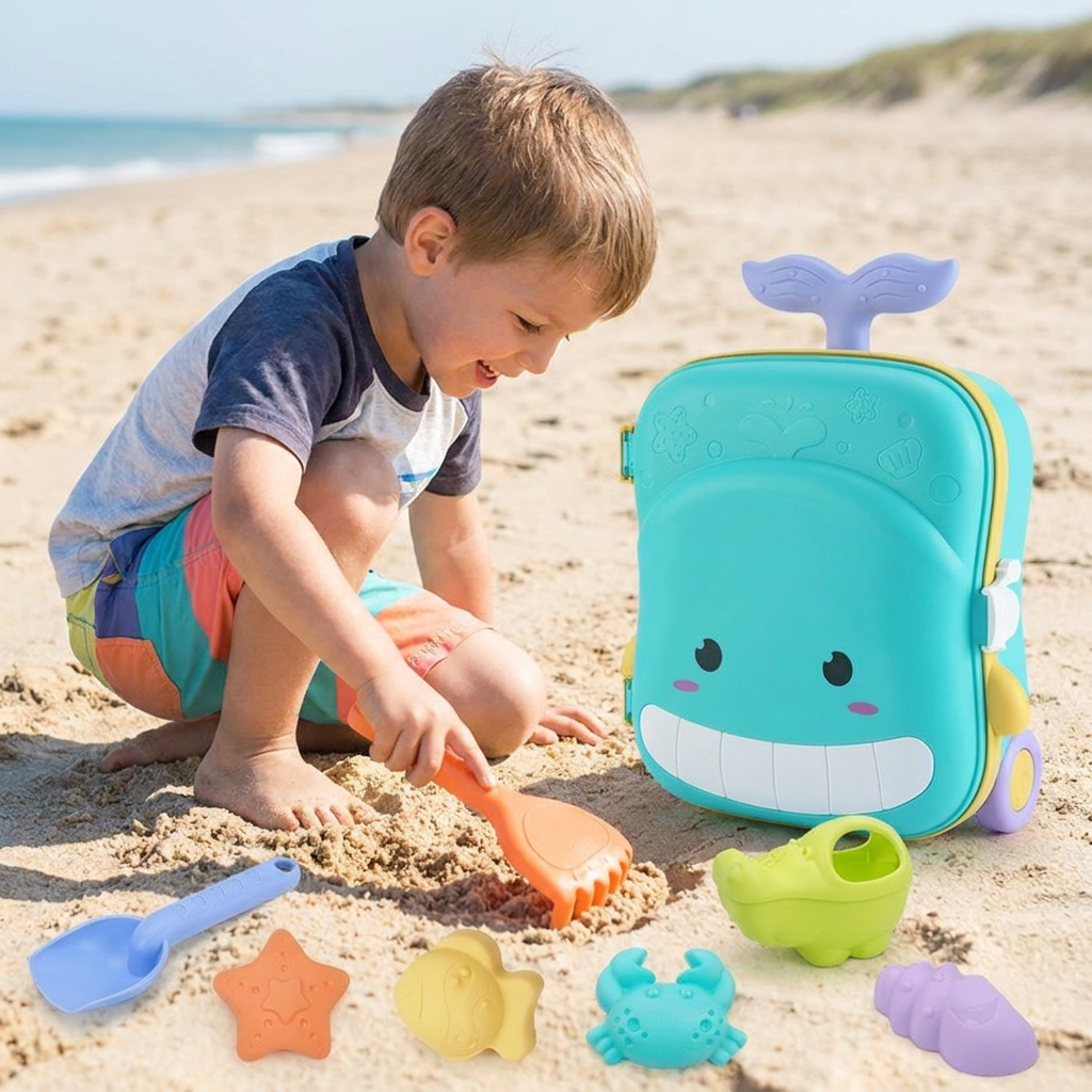 Kids Beach Toy Suitcase with Sand Tools and Hourglass