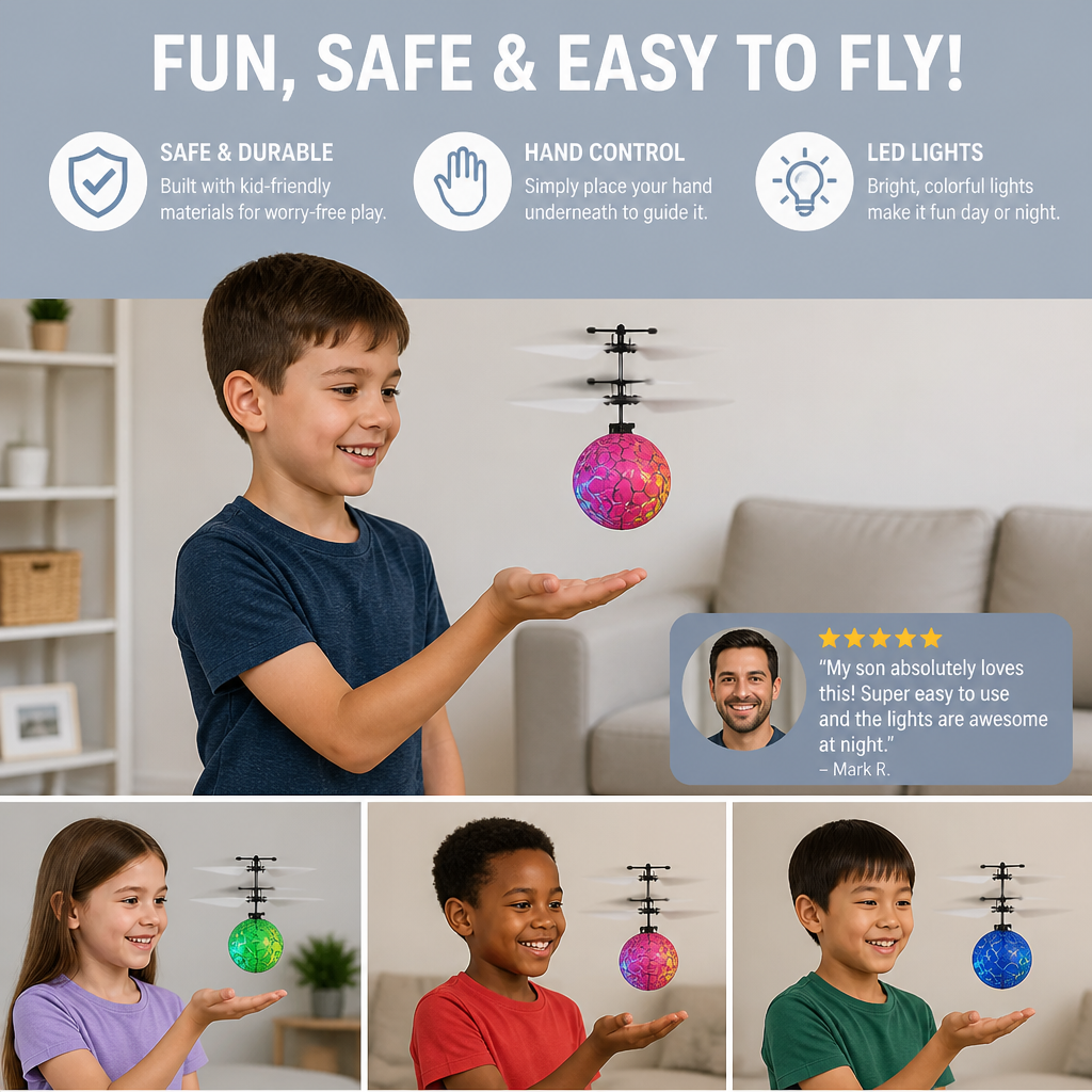 Hand-Controlled Flying LED Ball Drone for Kids