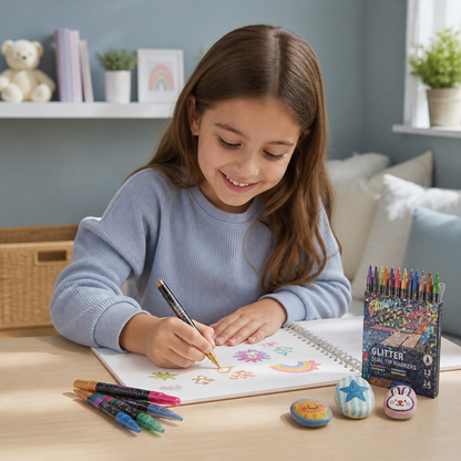 Glitter Brush Marker Set – Dual-Tip Sparkling Art Markers