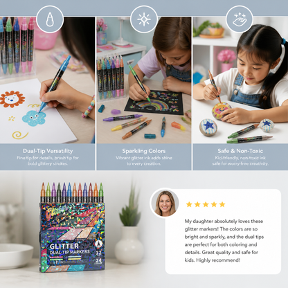 Glitter Brush Marker Set – Dual-Tip Sparkling Art Markers