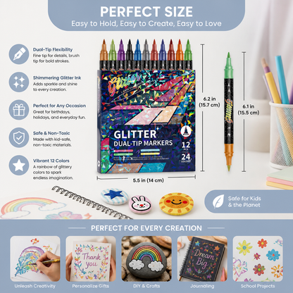 Glitter Brush Marker Set – Dual-Tip Sparkling Art Markers