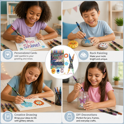 Glitter Brush Marker Set – Dual-Tip Sparkling Art Markers