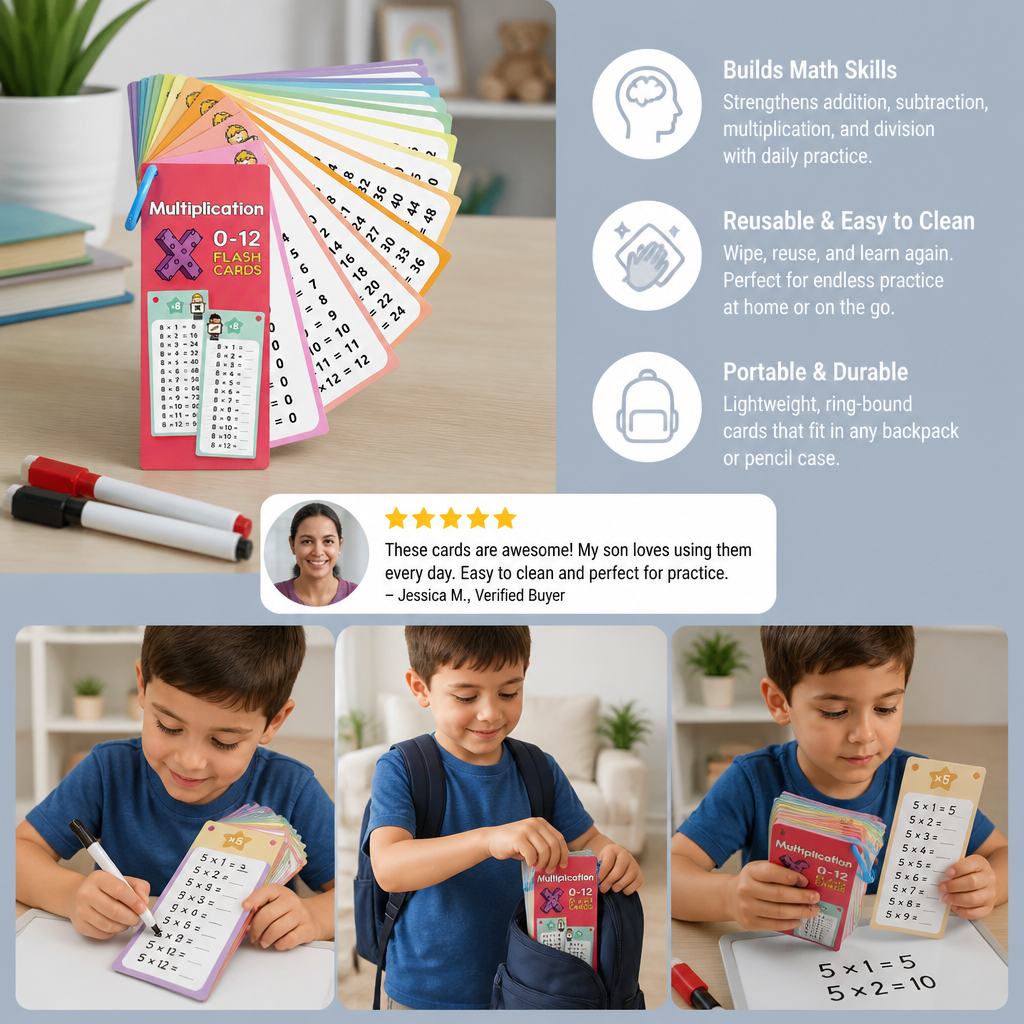 Reusable Math Flash Cards for Kids