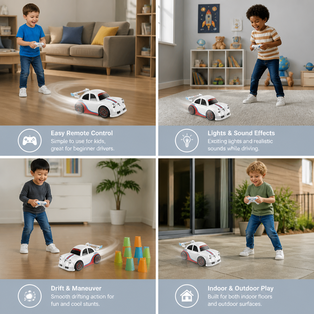 RC Racing Drift Car for Kids - Remote Control with Sensor Lights & Sound