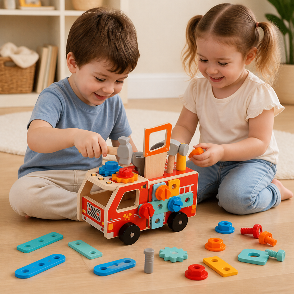 Montessori Wooden Firefighter Tool Box & Building Set
