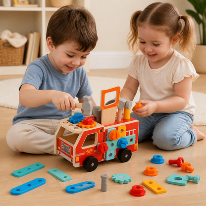 Montessori Wooden Firefighter Tool Box & Building Set
