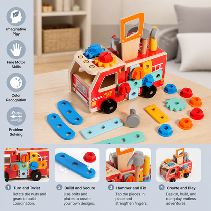 Montessori Wooden Firefighter Tool Box & Building Set
