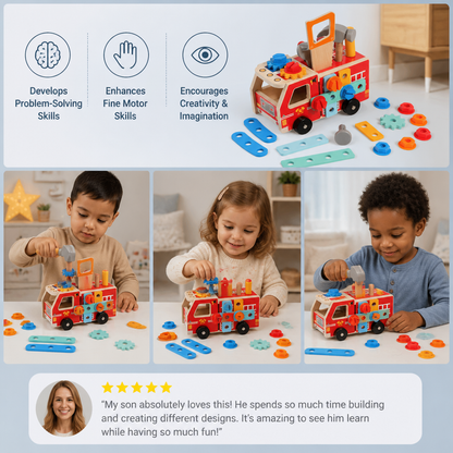 Montessori Wooden Firefighter Tool Box & Building Set