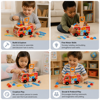 Montessori Wooden Firefighter Tool Box & Building Set