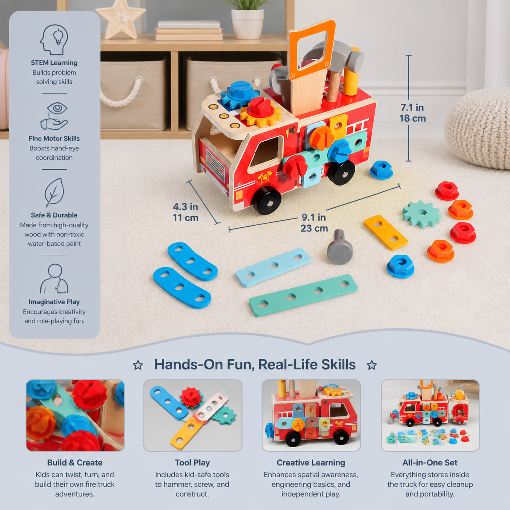 Montessori Wooden Firefighter Tool Box & Building Set