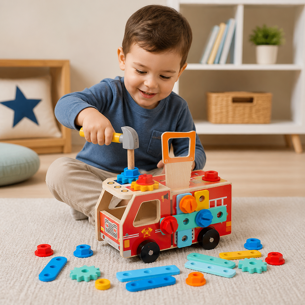 Montessori Wooden Firefighter Tool Box & Building Set