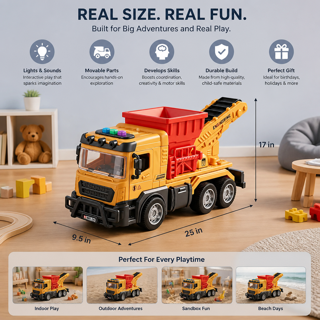 Construction Dump Truck Toy with Lights & Sounds