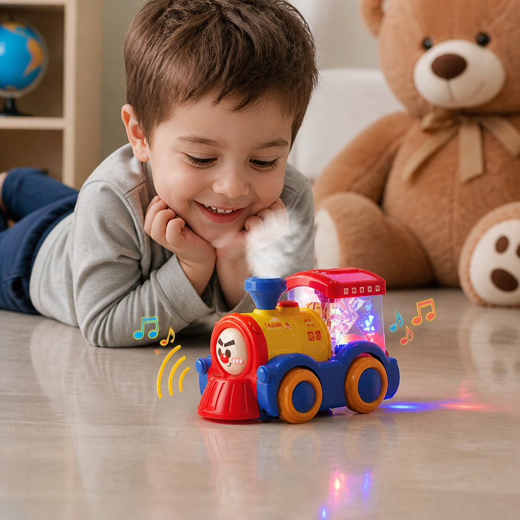 Transforming Train Toy with Steam, Lights & Music