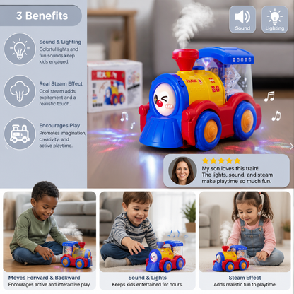 Transforming Train Toy with Steam, Lights & Music