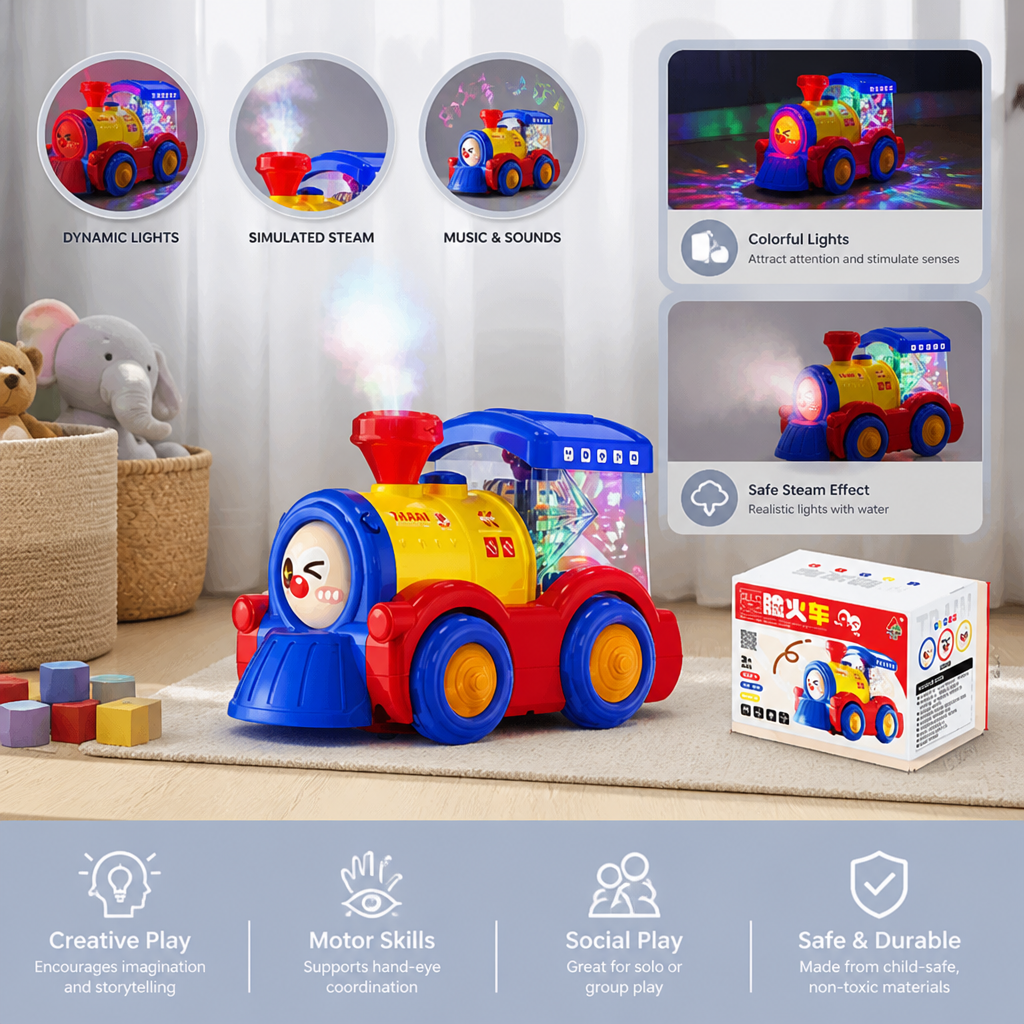 Transforming Train Toy with Steam, Lights & Music