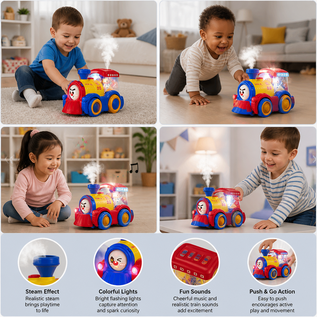 Transforming Train Toy with Steam, Lights & Music