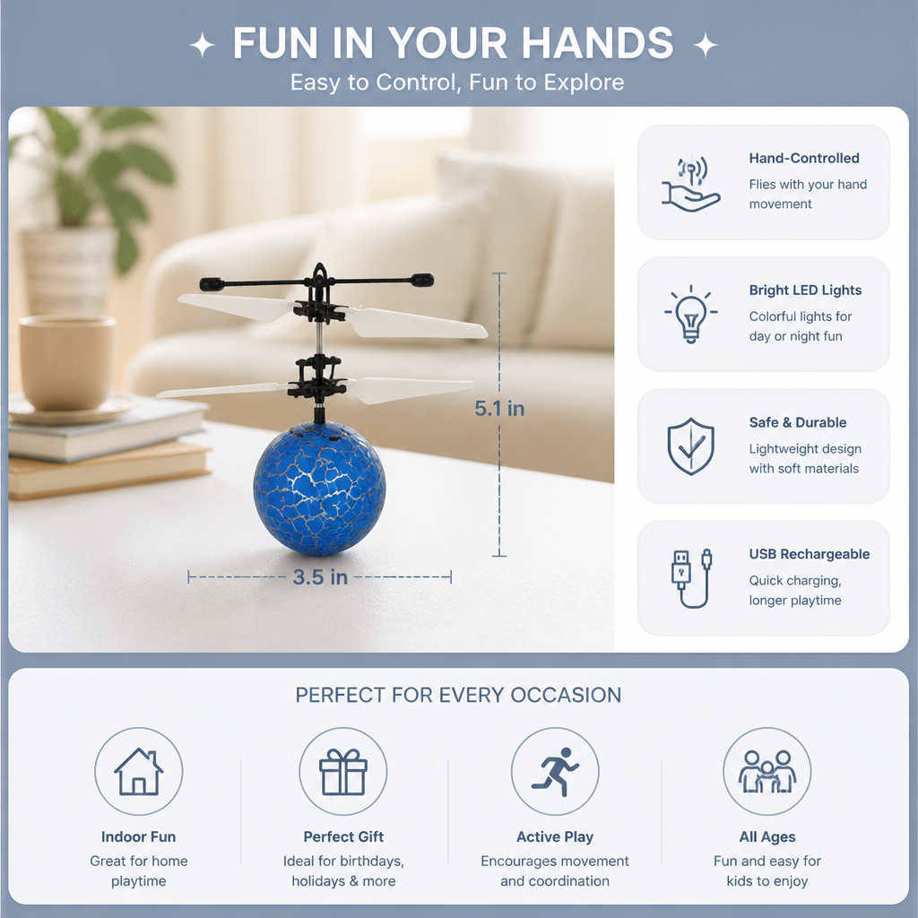 Hand-Controlled Flying LED Ball Drone for Kids