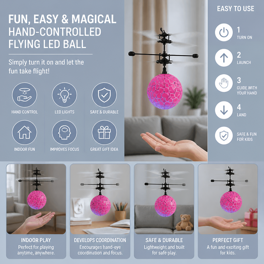 Hand-Controlled Flying LED Ball Drone for Kids