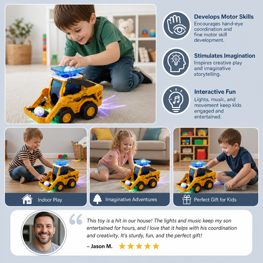 Musical Light-Up Excavator Toy with Continuous Ball Scooping Action