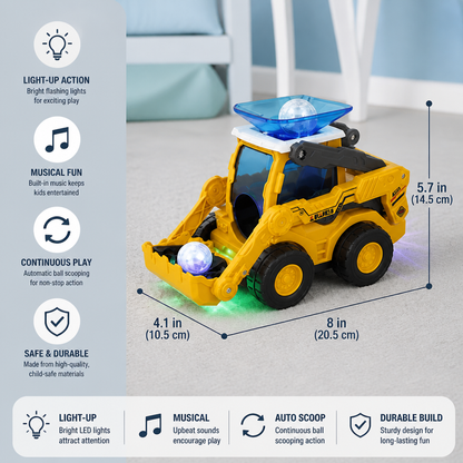 Musical Light-Up Excavator Toy with Continuous Ball Scooping Action
