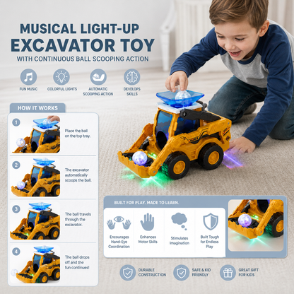 Musical Light-Up Excavator Toy with Continuous Ball Scooping Action