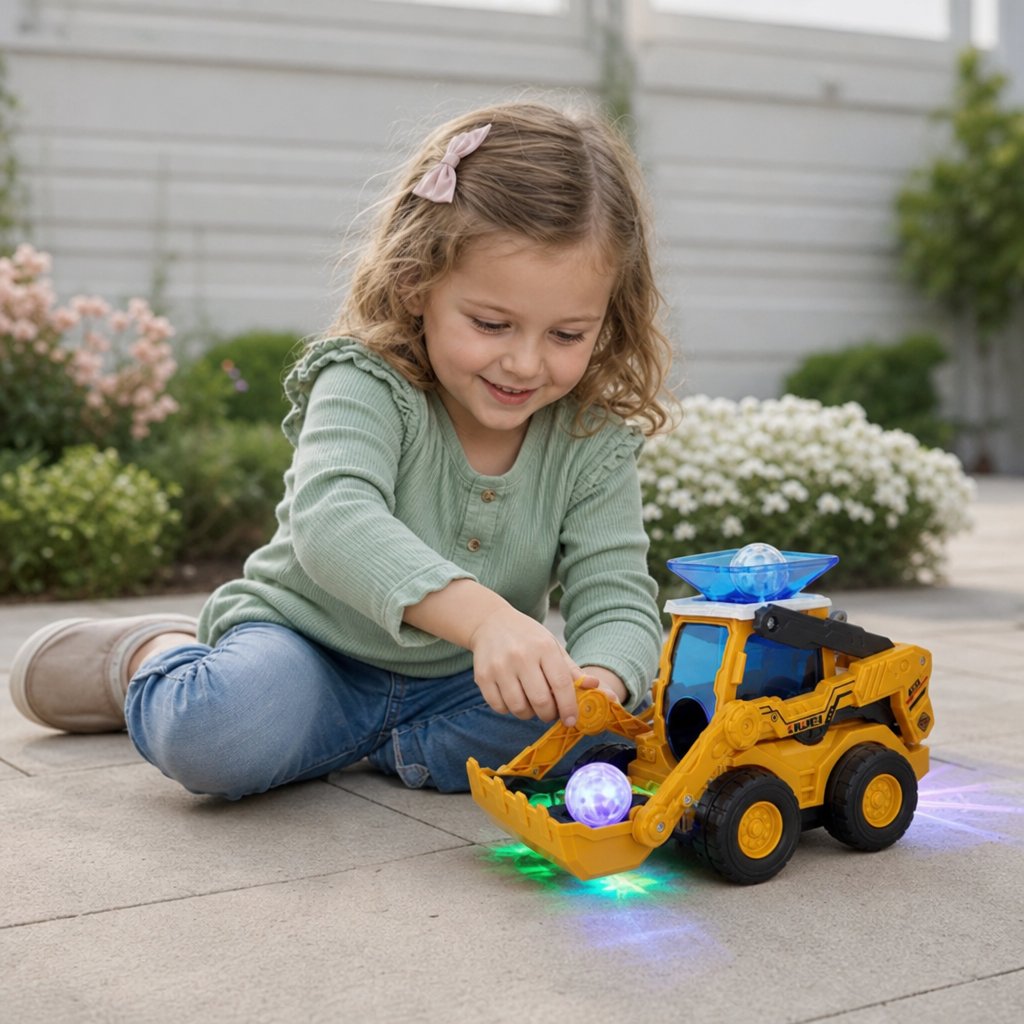 Musical Light-Up Excavator Toy with Continuous Ball Scooping Action