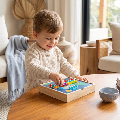 4-in-1 Montessori Wooden Sensory Travel Board with Gears & Colorful Pegs