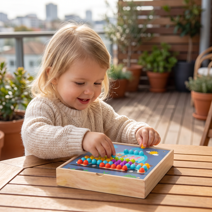 4-in-1 Montessori Wooden Sensory Travel Board with Gears & Colorful Pegs