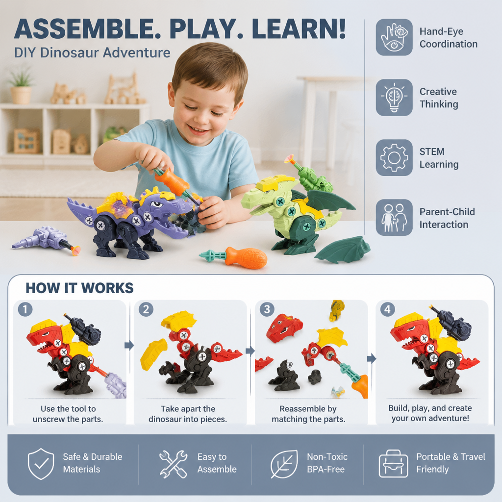Dinosaur Screw Set with Suction Cup Cannon