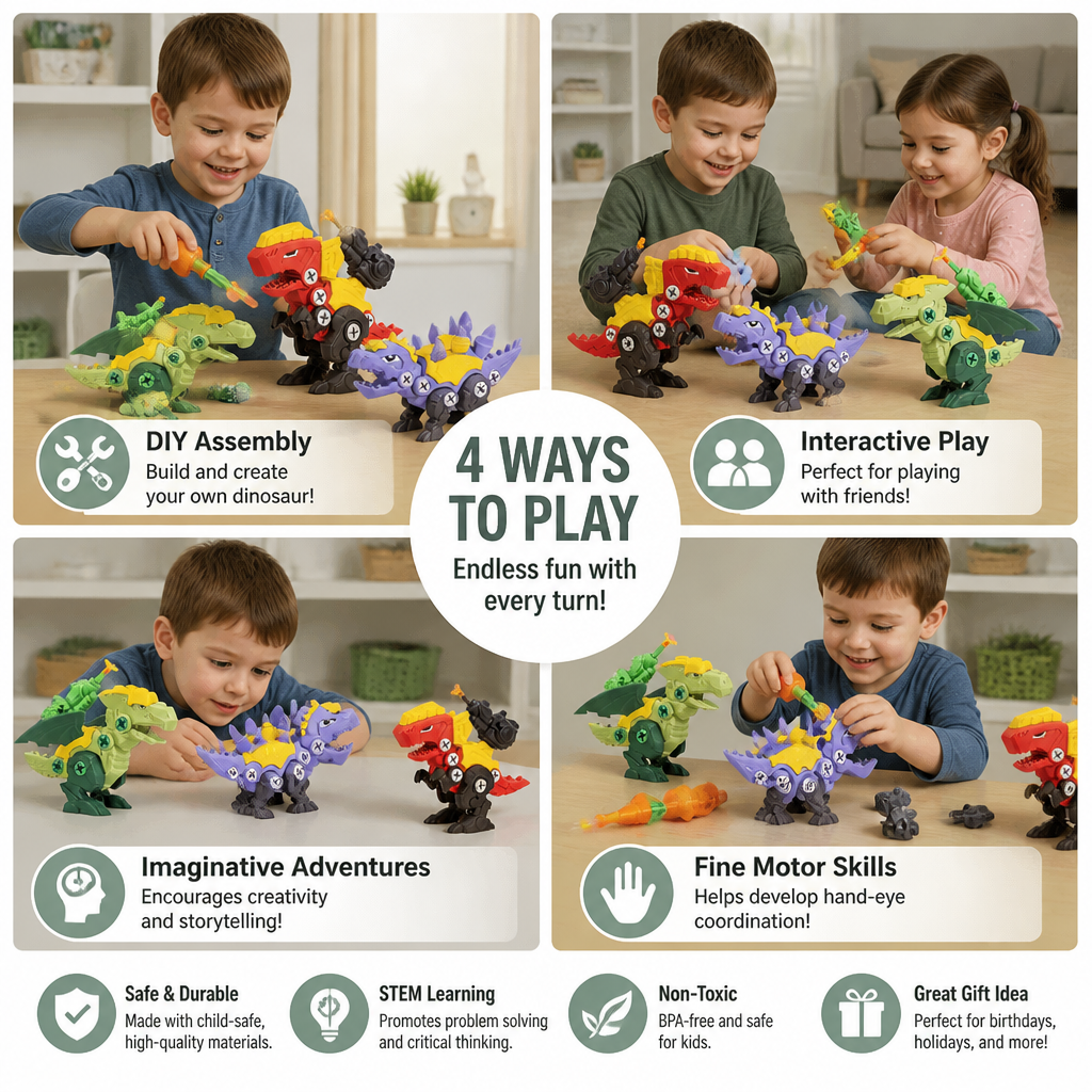 Dinosaur Screw Set with Suction Cup Cannon