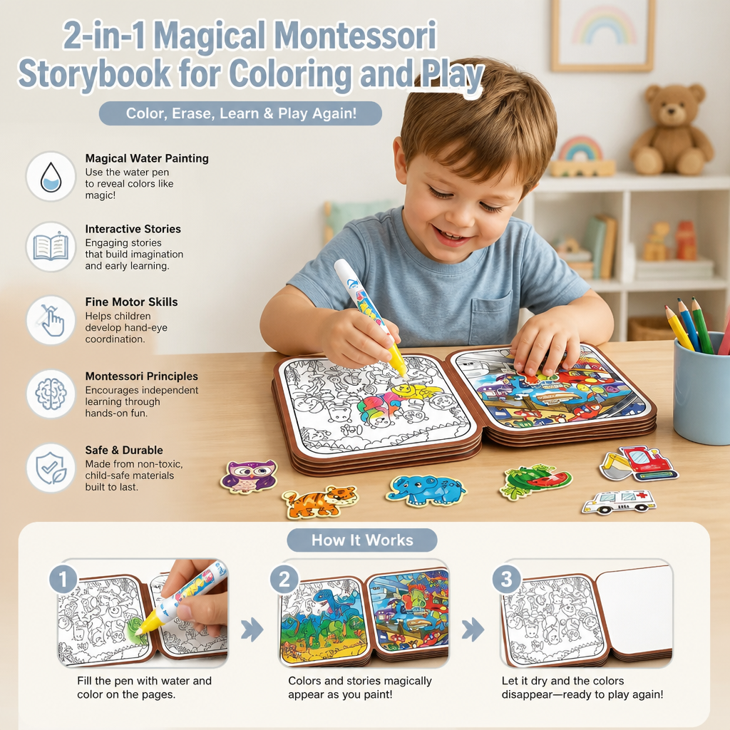 2-in-1 Magical Montessori Story Book for Drawing and Playing