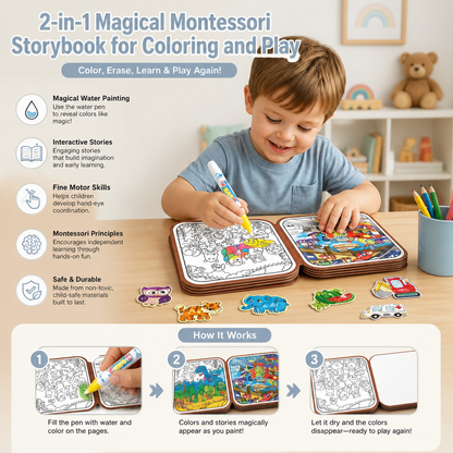 2-in-1 Magical Montessori Story Book for Drawing and Playing