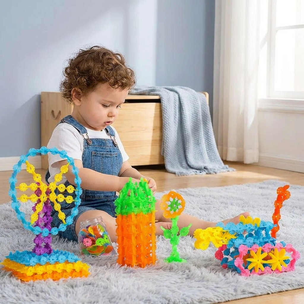 Flake-shaped Montessori building blocks