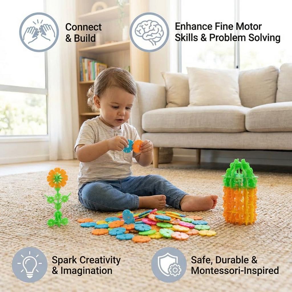 Flake-shaped Montessori building blocks