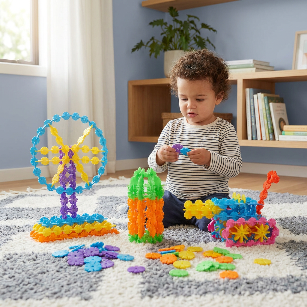 Flake-shaped Montessori building blocks