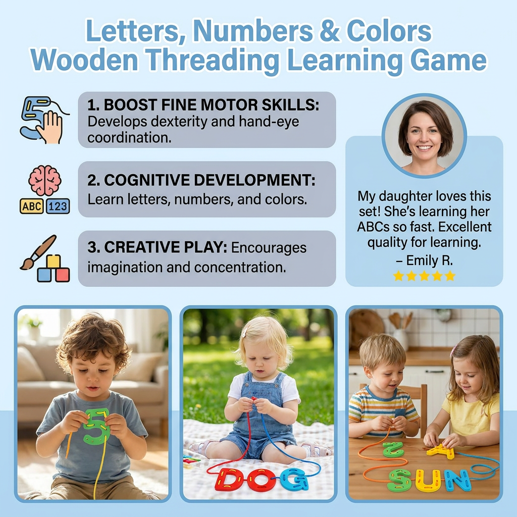 Letters and Numbers Wooden Threading Educational Toy