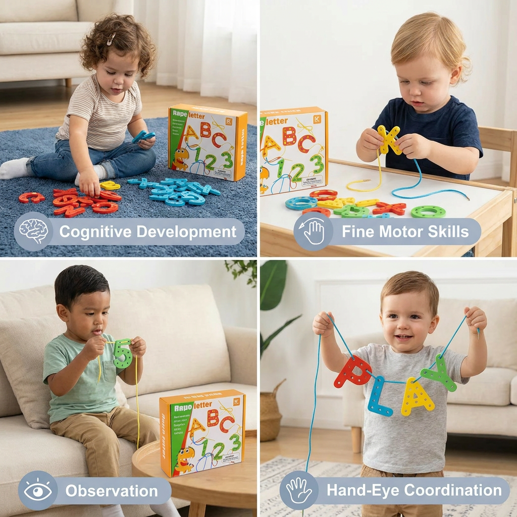 Letters and Numbers Wooden Threading Educational Toy