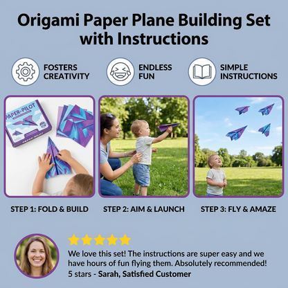 Origami Paper Aeroplane Construction Set With Instructions