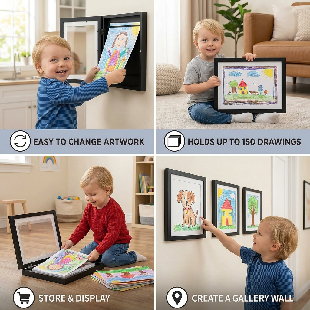 Flip photo frame a4 children's storage picture storage photo frame custom diy wooden Kids Art Frames