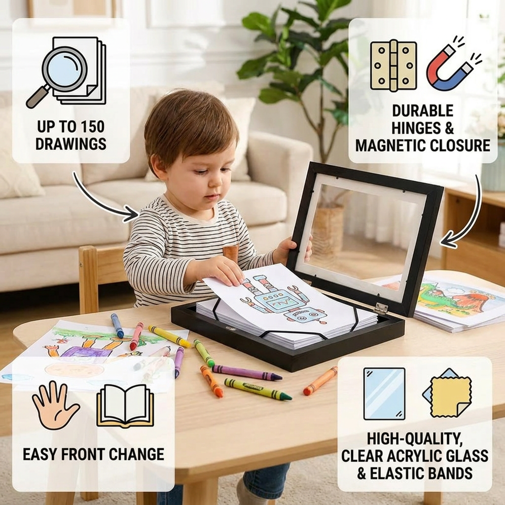 Flip photo frame a4 children's storage picture storage photo frame custom diy wooden Kids Art Frames