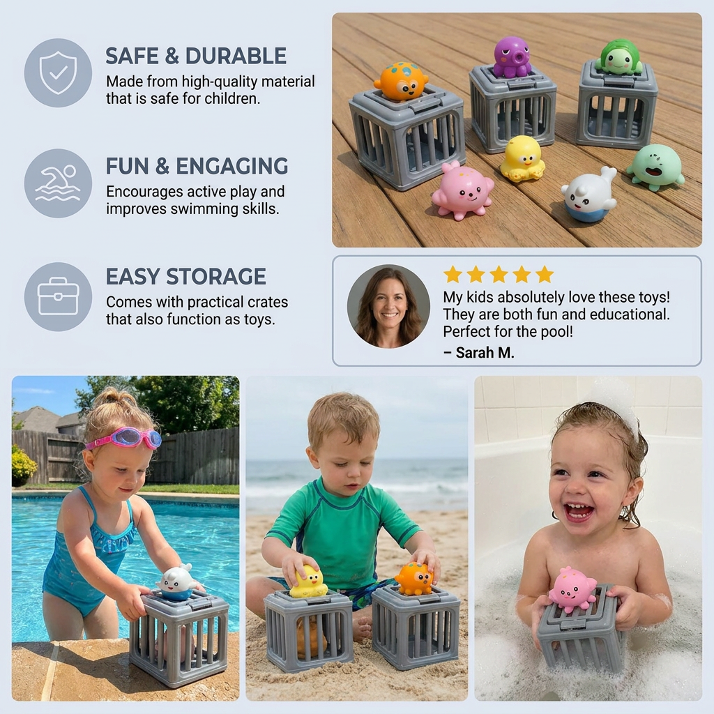 Ocean Dive Toy Set for Kids – Underwater Pool Toys with Storage Cage